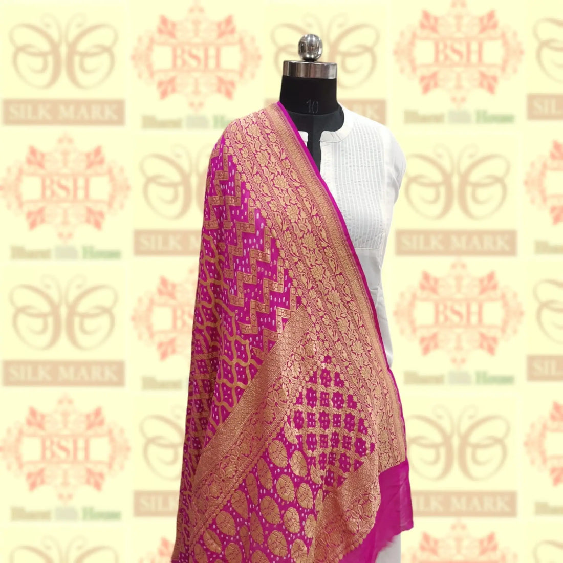 Pink Georgette Banarasi Handloom Bandhani Dupatta - Bharat Silk House Bandhej