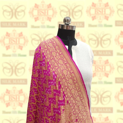 Pink Georgette Banarasi Handloom Bandhani Dupatta - Bharat Silk House Bandhej