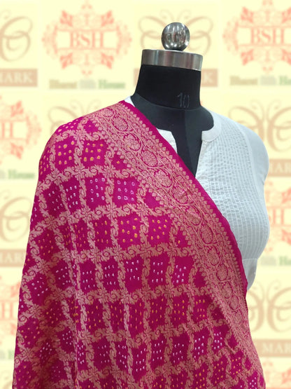 Pink Georgette Banarasi Handloom Bandhani Dupatta - Bharat Silk House Bandhej