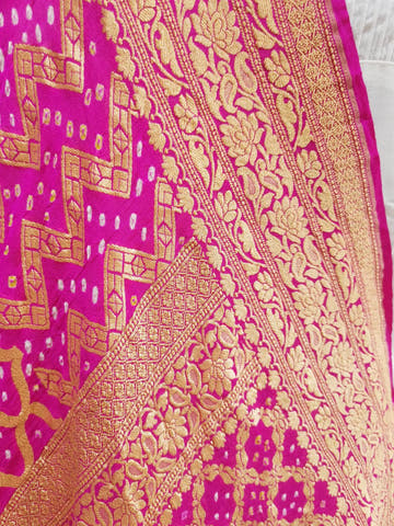 Pink Georgette Banarasi Handloom Bandhani Dupatta - Bharat Silk House Bandhej