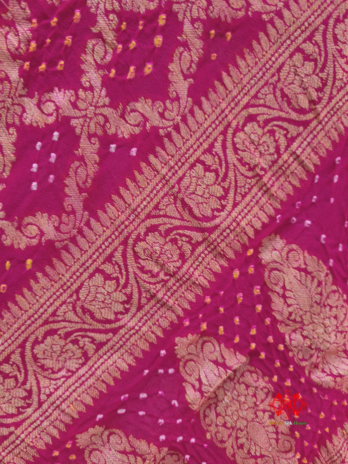 Pink Georgette Banarasi Handloom Bandhani Dupatta - Bharat Silk House Bandhej