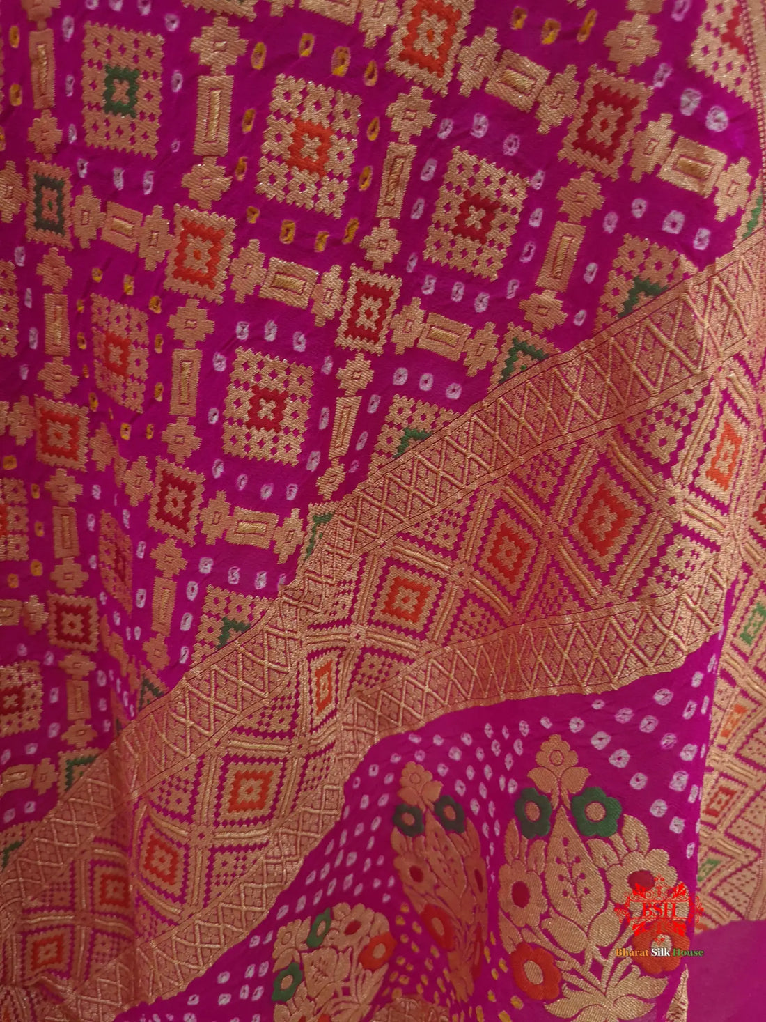 Pink Georgette Banarasi Handloom Menakari Bandhani Dupatta - Bharat Silk House Bandhej