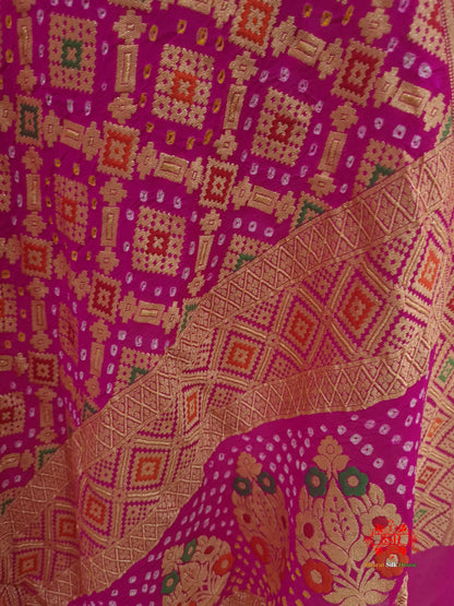 Pink Georgette Banarasi Handloom Menakari Bandhani Dupatta - Bharat Silk House Bandhej