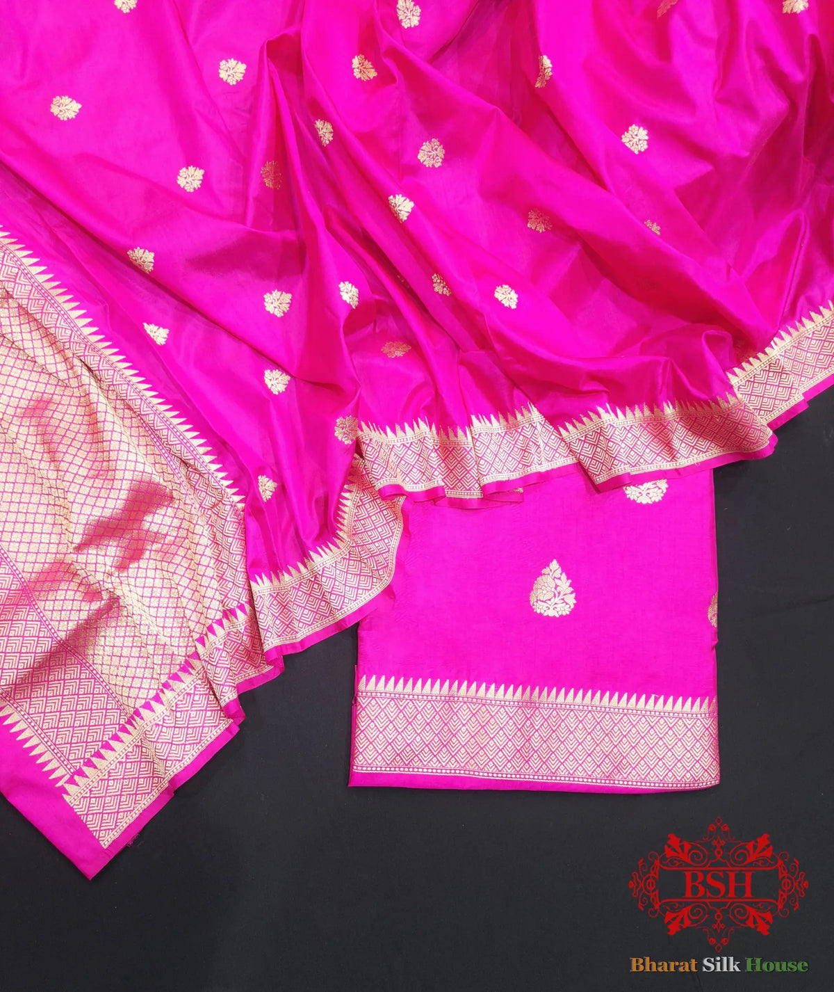 Pink Handloom Banarasi Silk Suit Piece - Bharat Silk House Pure Kataan Silk