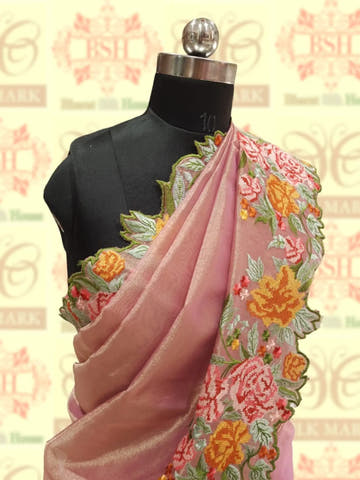 Pink Shade Crochet Work Tissue Silk Saree - Bharat Silk House Tissue Silk