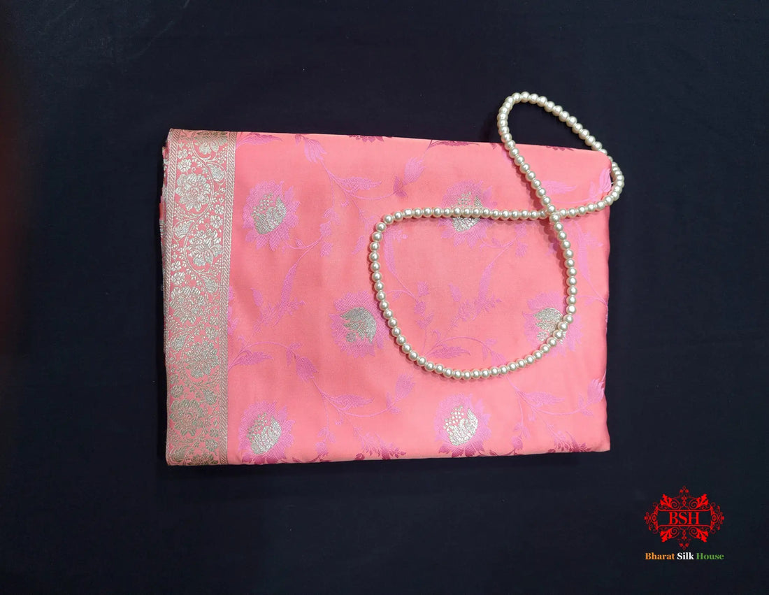 Pink Single Zari Tanchoi Silk Saree - Bharat Silk House Tanchoi katan