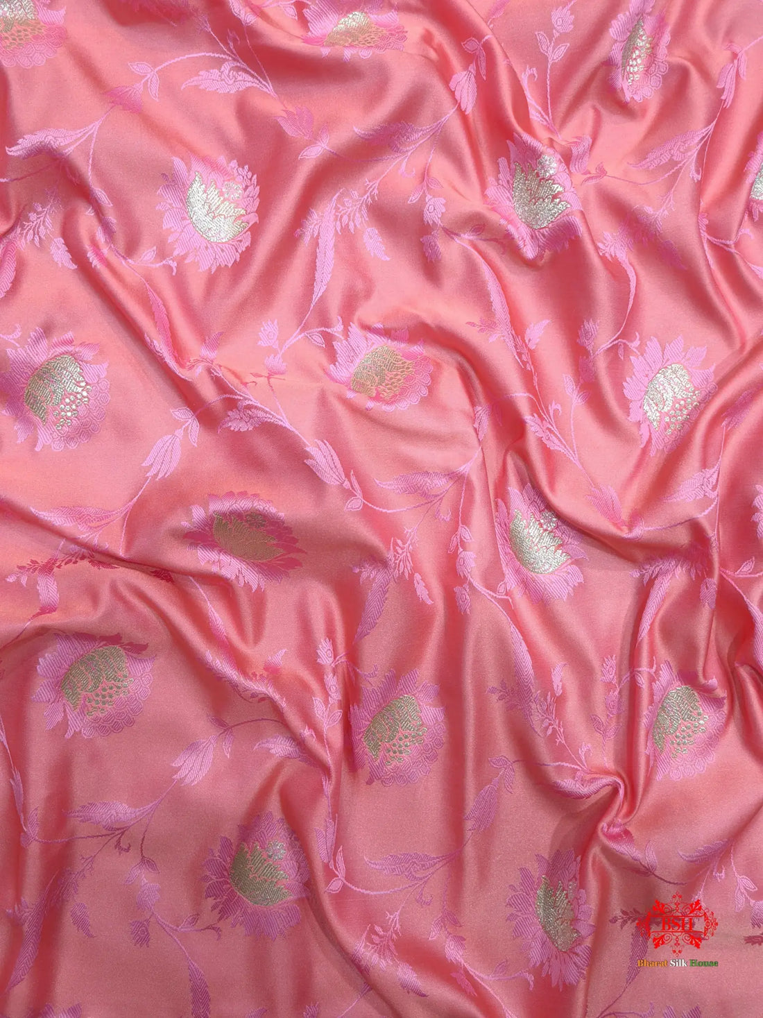 Pink Single Zari Tanchoi Silk Saree - Bharat Silk House Tanchoi katan