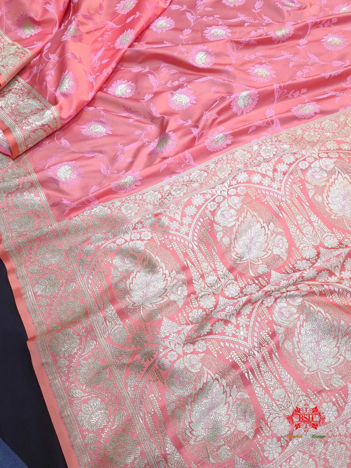 Pink Single Zari Tanchoi Silk Saree - Bharat Silk House Tanchoi katan