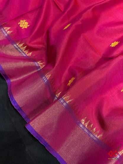 Pink With Blue Pallu Pure Katan Lightweight Kantha Design Summer Wear Saree - Bharat Silk House Pure Kataan Silk