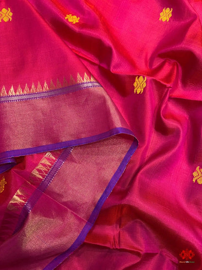 Pink With Blue Pallu Pure Katan Lightweight Kantha Design Summer Wear Saree - Bharat Silk House Pure Kataan Silk