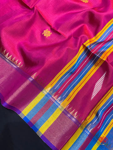Pink With Blue Pallu Pure Katan Lightweight Kantha Design Summer Wear Saree - Bharat Silk House Pure Kataan Silk