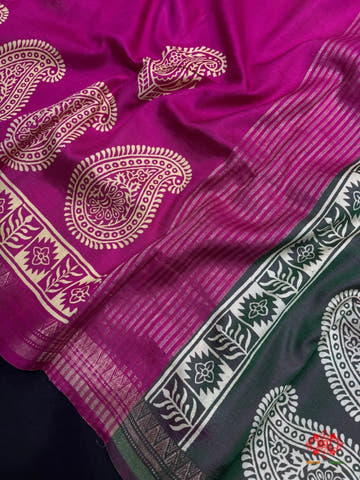 Pink With Green Pallu Pure Katan Lightweight Digital Art Summer Wear Saree - Bharat Silk House katan silk