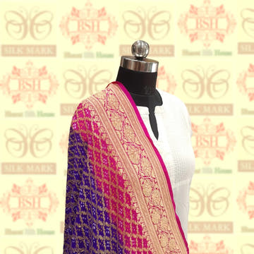 Pink/Blue Georgette Banarasi Handloom Bandhani Dupatta - Bharat Silk House Bandhej