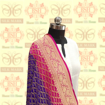 Pink/Blue Georgette Banarasi Handloom Bandhani Dupatta - Bharat Silk House Bandhej
