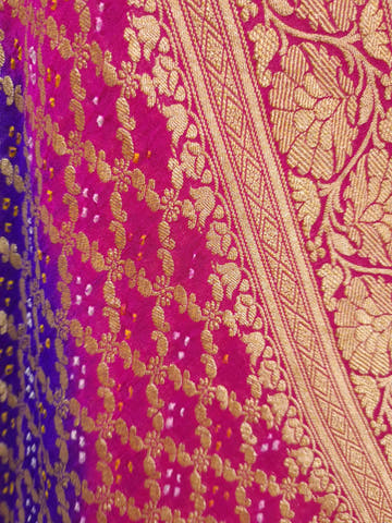 Pink/Blue Georgette Banarasi Handloom Bandhani Dupatta - Bharat Silk House Bandhej