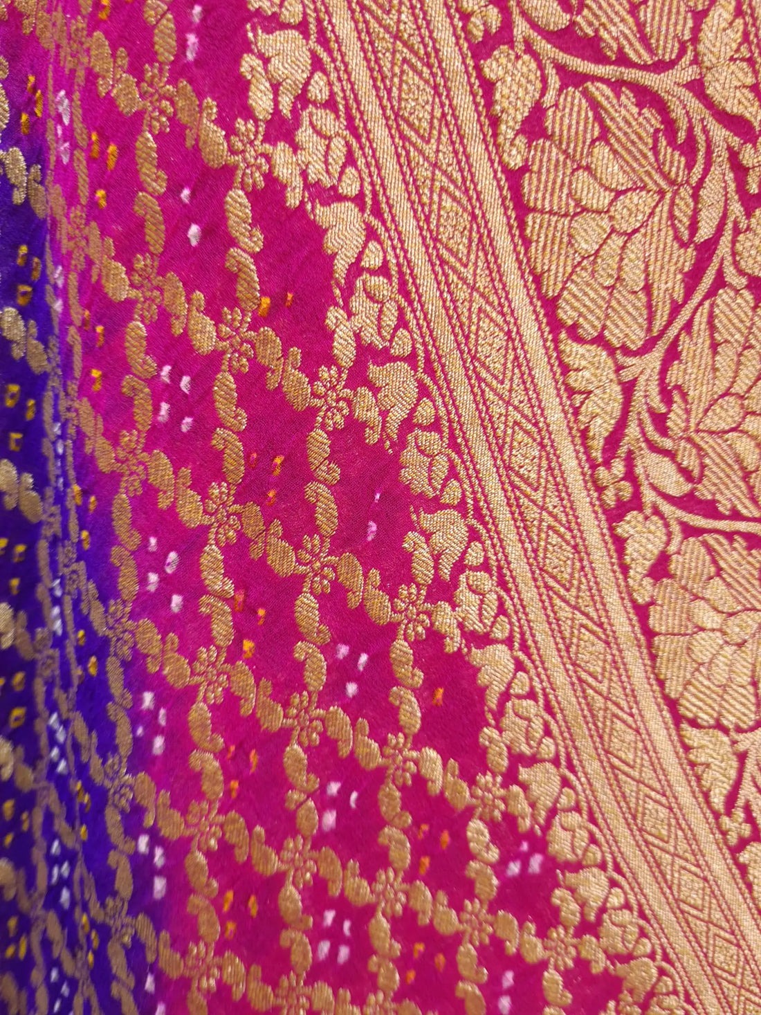 Pink/Blue Georgette Banarasi Handloom Bandhani Dupatta - Bharat Silk House Bandhej