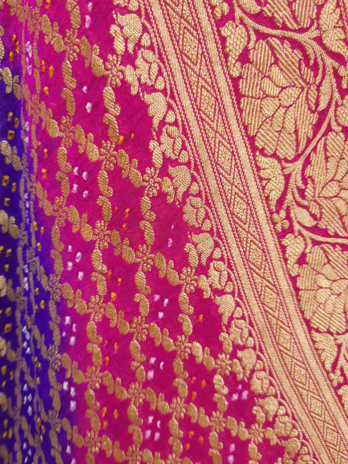 Pink/Blue Georgette Banarasi Handloom Bandhani Dupatta - Bharat Silk House Bandhej