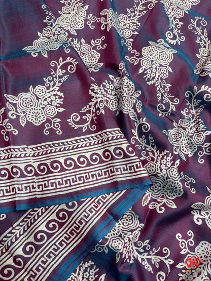 Pink/Blue ross Colour Pure Katan Lightweight Digital Art Summer Wear Saree - Bharat Silk House katan silk