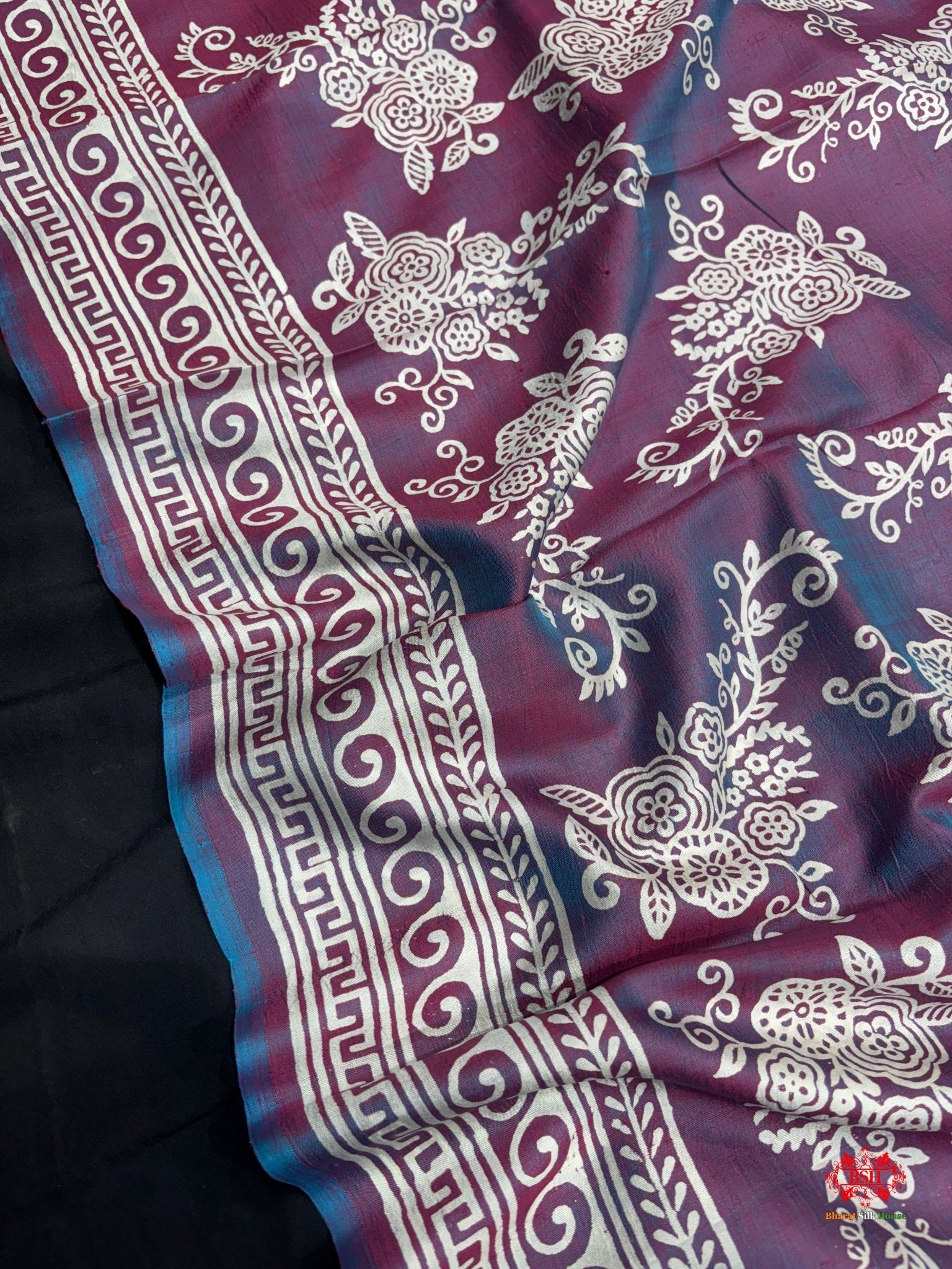 Pink/Blue ross Colour Pure Katan Lightweight Digital Art Summer Wear Saree - Bharat Silk House katan silk