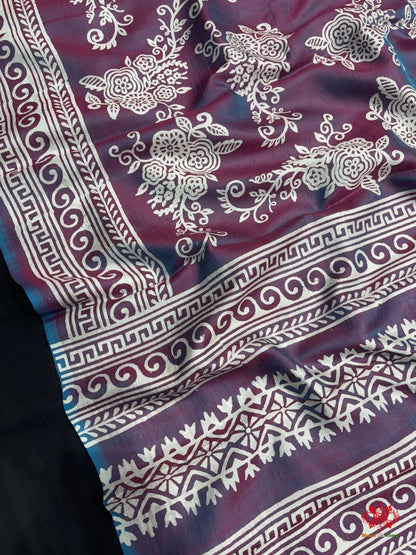 Pink/Blue ross Colour Pure Katan Lightweight Digital Art Summer Wear Saree - Bharat Silk House katan silk