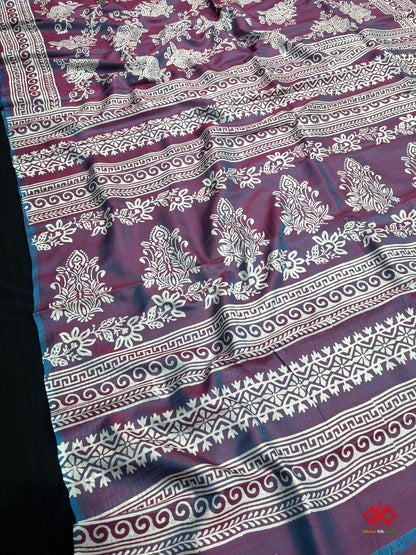 Pink/Blue ross Colour Pure Katan Lightweight Digital Art Summer Wear Saree - Bharat Silk House katan silk