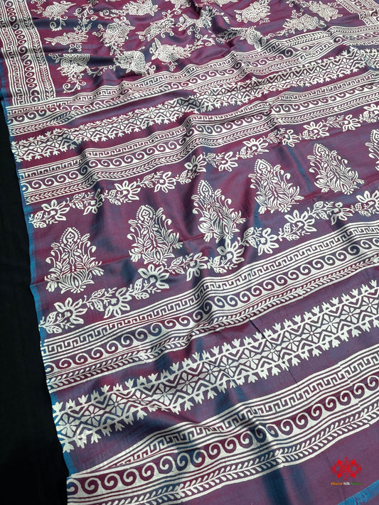 Pink/Blue ross Colour Pure Katan Lightweight Digital Art Summer Wear Saree - Bharat Silk House katan silk