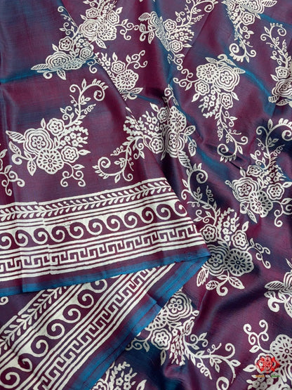 Pink/Blue ross Colour Pure Katan Lightweight Digital Art Summer Wear Saree - Bharat Silk House katan silk
