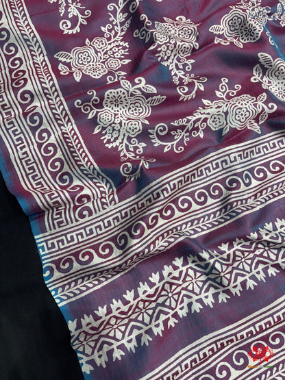 Pink/Blue ross Colour Pure Katan Lightweight Digital Art Summer Wear Saree - Bharat Silk House katan silk