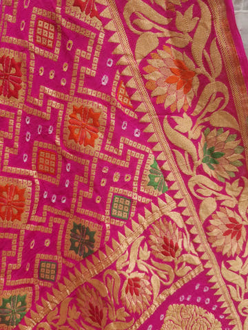 Pink/Orange Pure Georgette Banarasi Handloom Meenakari Bandhani Dupatta - Bharat Silk House Bandhej