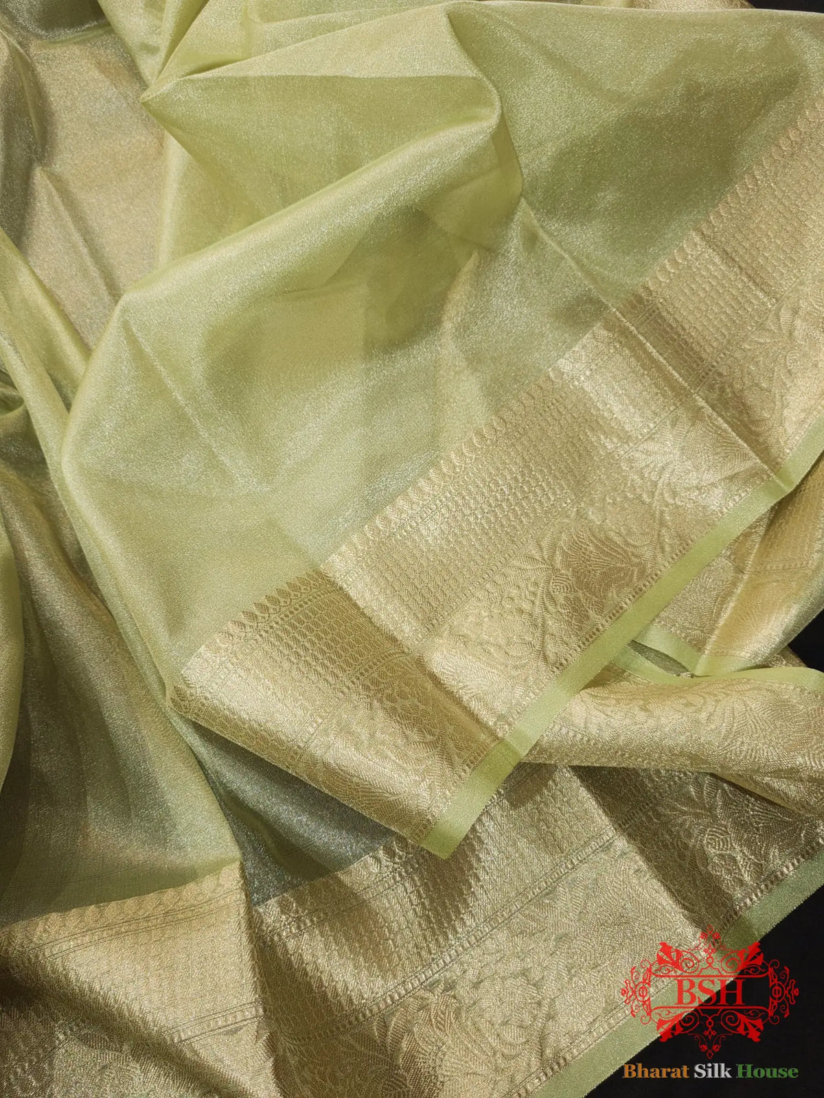 Pista Color Glass Tissue Silk Saree - Bharat Silk House Tissue Silk