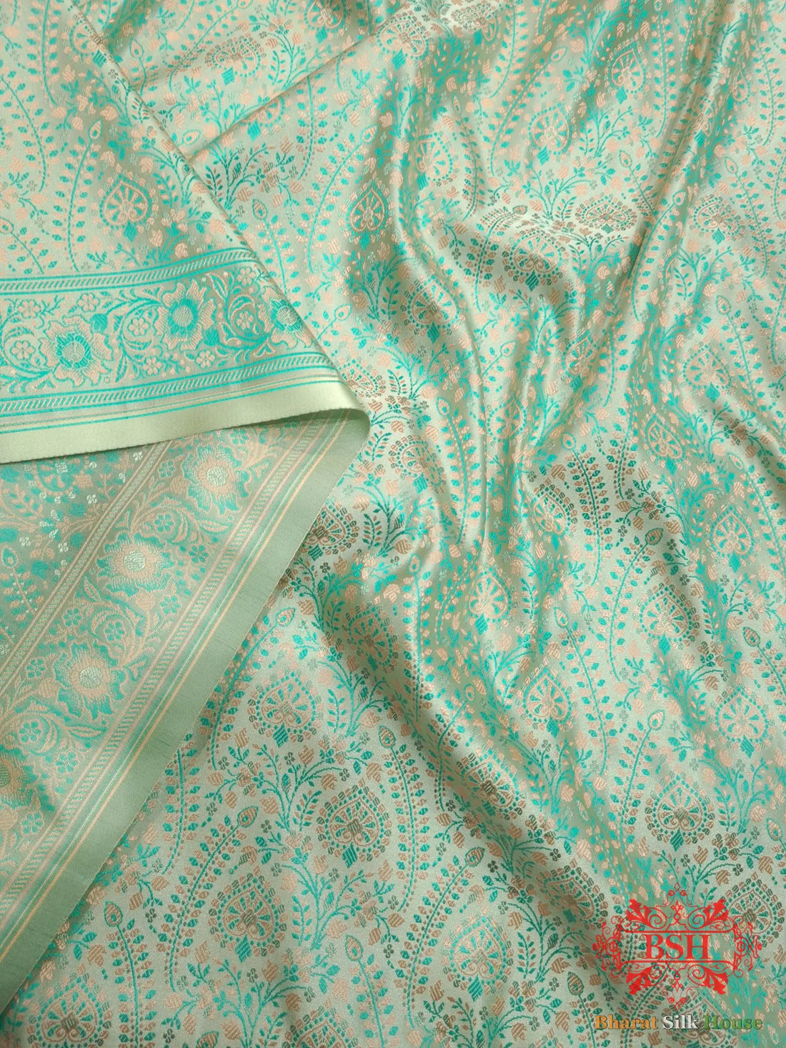Pista Green Dohri Resham Booti Tanchoi Silk Saree - Bharat Silk House Tanchoi katan
