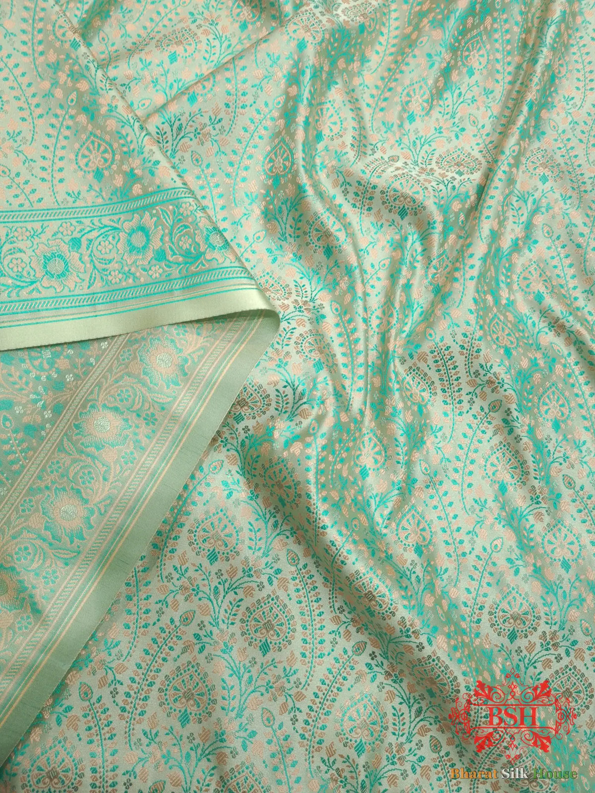 Pista Green Dohri Resham Booti Tanchoi Silk Saree - Bharat Silk House Tanchoi katan