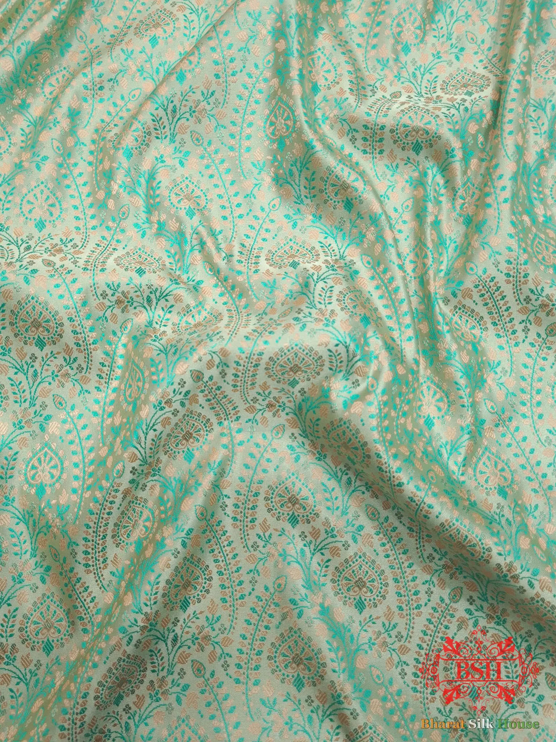 Pista Green Dohri Resham Booti Tanchoi Silk Saree - Bharat Silk House Tanchoi katan