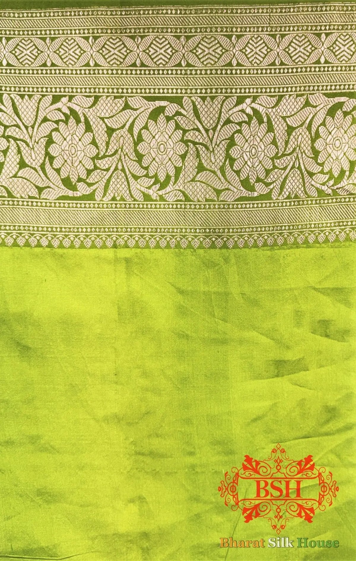 Pista Green Pure Tussar Moonga Silk Handloom Saree With Zari Border - Bharat Silk House Tussar