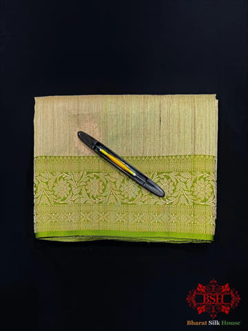 Pista Green Pure Tussar Moonga Silk Handloom Saree With Zari Border - Bharat Silk House Tussar
