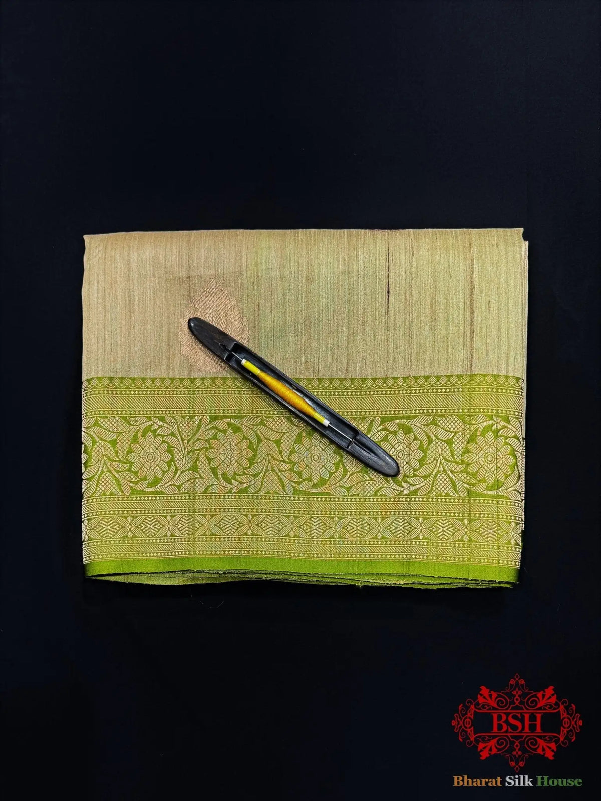 Pista Green Pure Tussar Moonga Silk Handloom Saree With Zari Border - Bharat Silk House Tussar