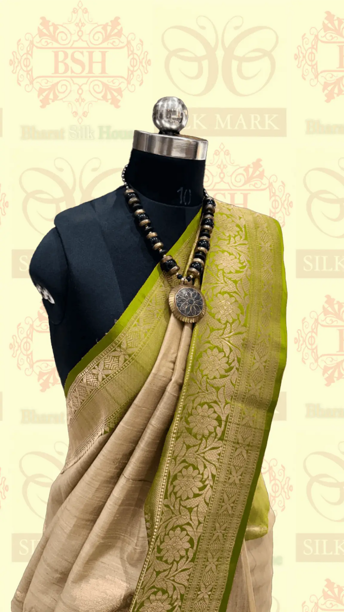 Pista Green Pure Tussar Moonga Silk Handloom Saree With Zari Border - Bharat Silk House Tussar