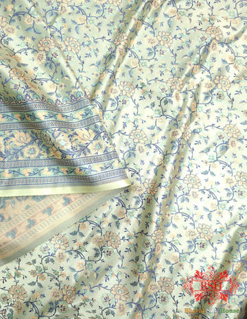 Powder Blue Chauthera (Four Color) Resham Zari Tanchoi Katan Silk Saree - Bharat Silk House Tanchoi katan