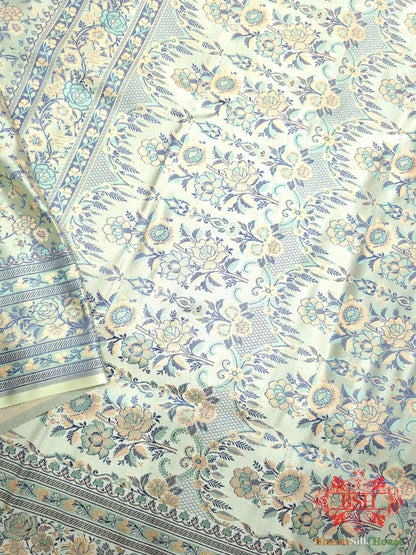 Powder Blue Chauthera (Four Color) Resham Zari Tanchoi Katan Silk Saree - Bharat Silk House Tanchoi katan