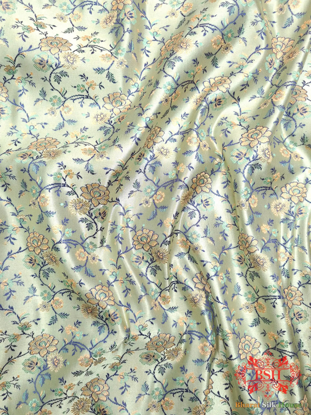 Powder Blue Chauthera (Four Color) Resham Zari Tanchoi Katan Silk Saree - Bharat Silk House Tanchoi katan
