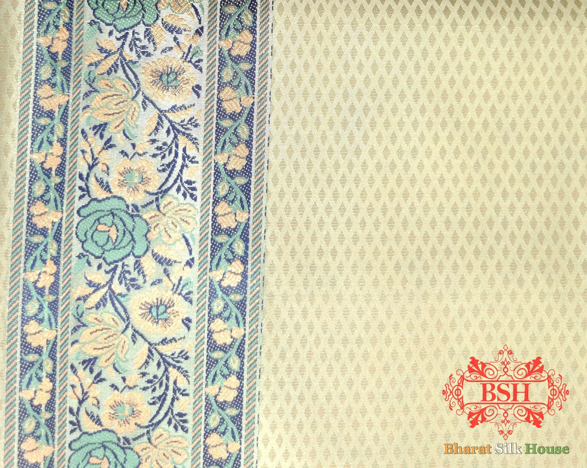 Powder Blue Chauthera (Four Color) Resham Zari Tanchoi Katan Silk Saree - Bharat Silk House Tanchoi katan