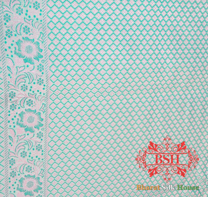 Powder Blue Dohri Resham Booti Tanchoi Silk Saree - Bharat Silk House Tanchoi katan