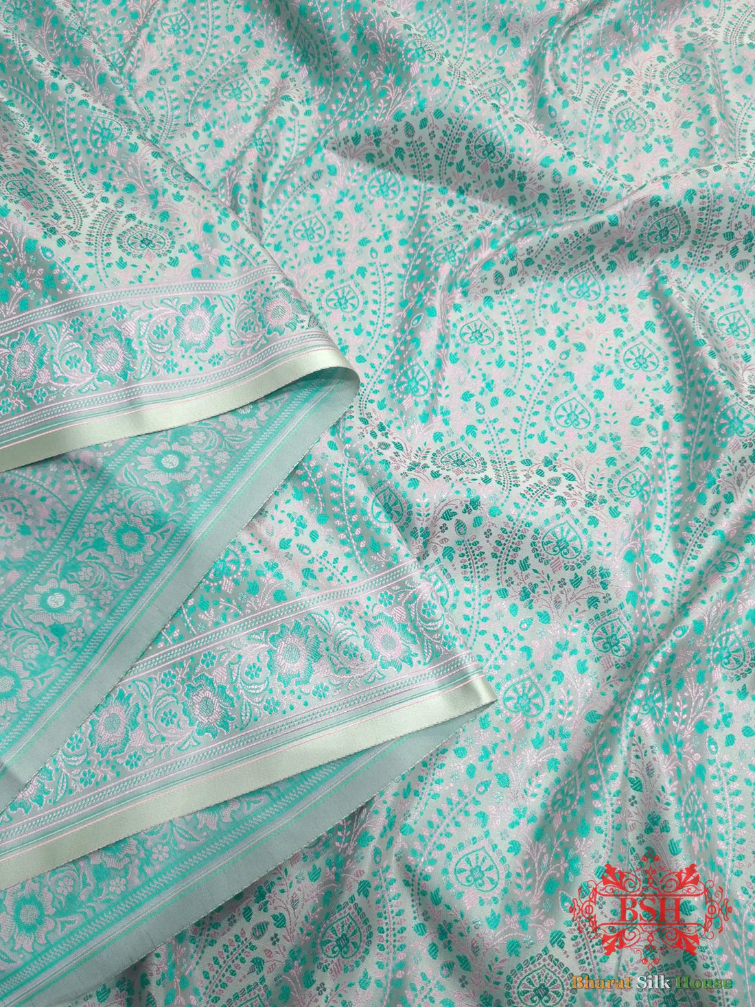 Powder Blue Dohri Resham Booti Tanchoi Silk Saree - Bharat Silk House Tanchoi katan