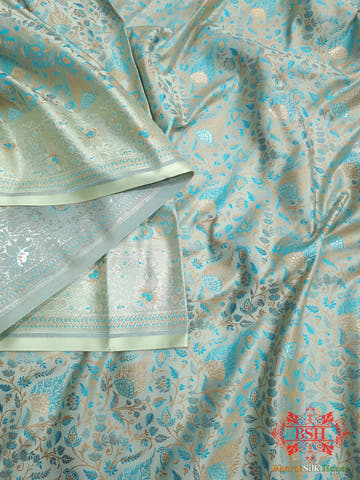 Powder Blue Dohri Resham Zari Booti Tanchoi Silk Saree - Bharat Silk House Tanchoi katan