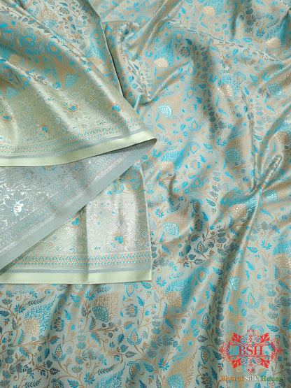 Powder Blue Dohri Resham Zari Booti Tanchoi Silk Saree - Bharat Silk House Tanchoi katan