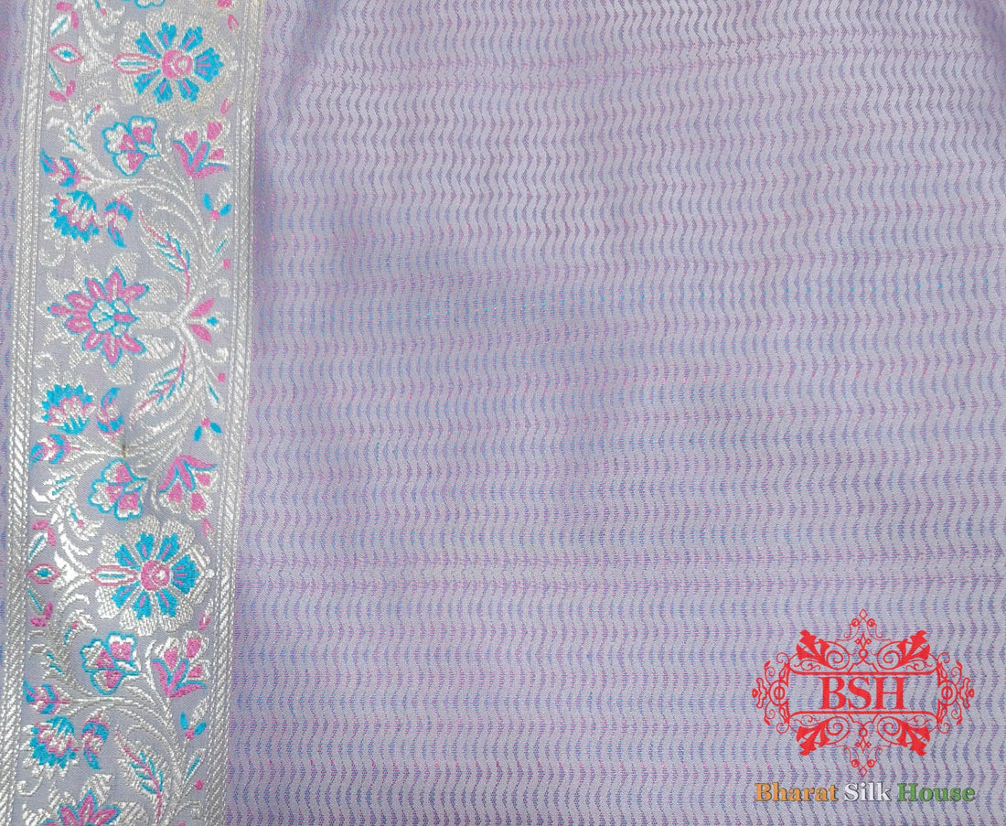 Powder Blue Dohri Resham Zari Booti Tanchoi Silk Saree - Bharat Silk House Tanchoi katan