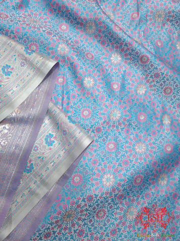 Powder Blue Dohri Resham Zari Booti Tanchoi Silk Saree - Bharat Silk House Tanchoi katan