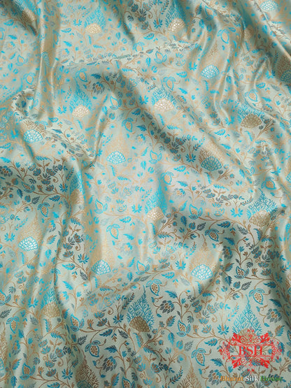 Powder Blue Dohri Resham Zari Booti Tanchoi Silk Saree - Bharat Silk House Tanchoi katan