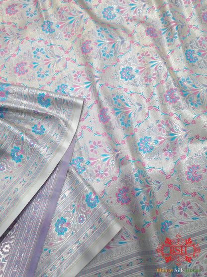 Powder Blue Dohri Resham Zari Booti Tanchoi Silk Saree - Bharat Silk House Tanchoi katan