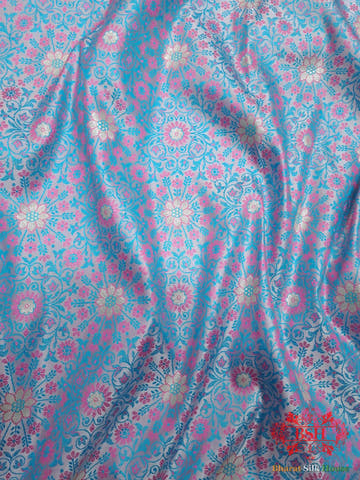 Powder Blue Dohri Resham Zari Booti Tanchoi Silk Saree - Bharat Silk House Tanchoi katan